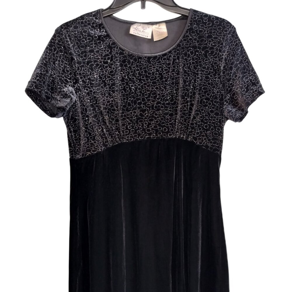 KATHIE LEE COLLECTION Black Velvet Dress with Sparkle Top Size Med Short Sleeve
